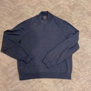 The Mens Store Bloomingdales 1/4 Zip 100% Merino Wool Sweater in Navy Blue